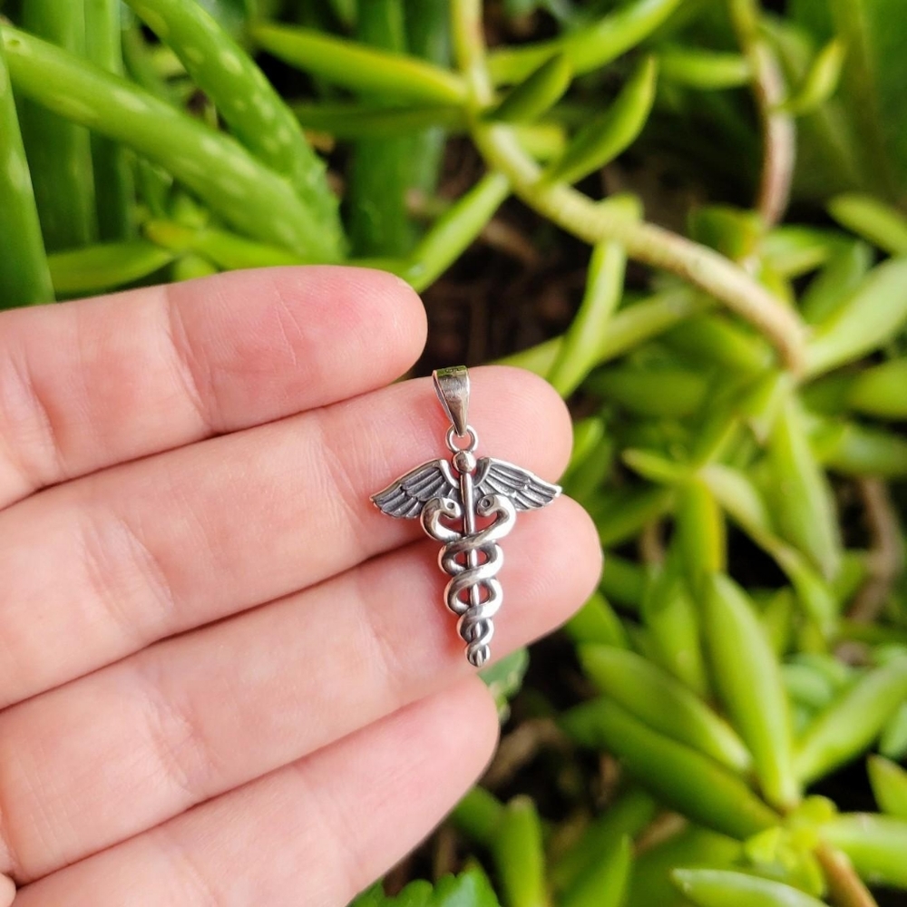 New Solid 925 Sterling Silver Simple Caduceus Sta… - image 1